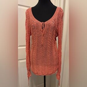 Orange Relaxed Tie Front Long Sleeve Blouse